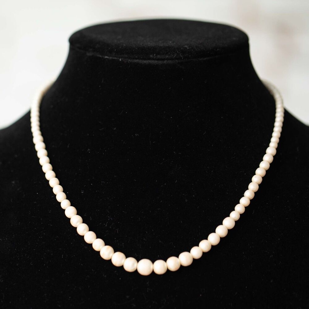 Vintage Napier Faux Pearl Graduated Beaded Necklace Gold Tone Filigree Clasp